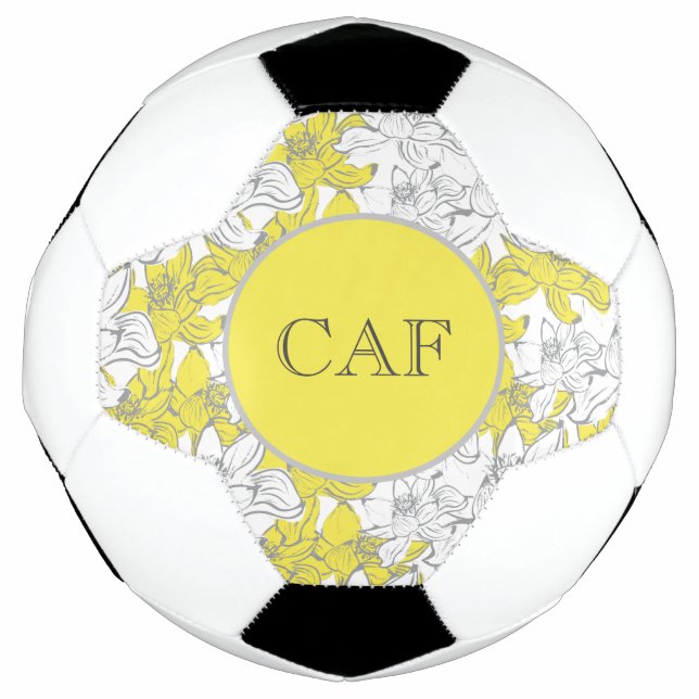 Monogrammed Yellow and Gray Floral  Soccer Ball (Front)