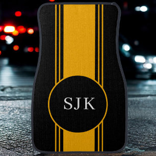Monogrammed Yellow Black Stripe Custom Car Floor M Mat