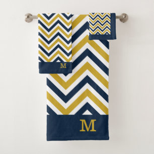 Monogrammed Yellow Blue Chevron Pattern Bath Towel Set