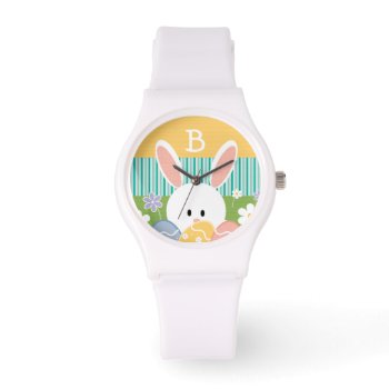 Monogrammed Yellow Easter Bunny Watch by cutecustomgifts at Zazzle