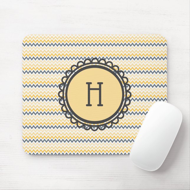 Monogrammed Yellow Gray Chevron  Mouse Pad (With Mouse)