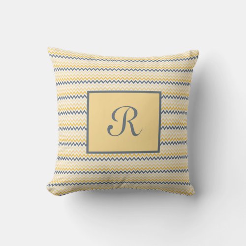 Monogrammed Yellow Gray Chevron Script Font  Throw Pillow