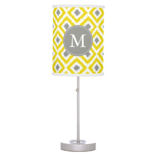 Monogrammed Yellow Gray Diamonds Ikat Pattern Table Lamp
