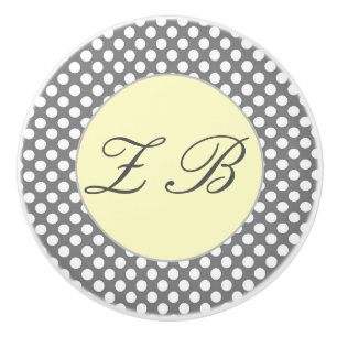 Monogrammed Yellow & Gray with White Polka Dots Ceramic Knob