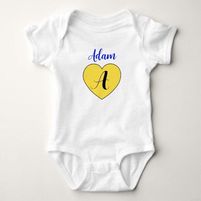 Monogrammed Yellow Heart with Name - Cute Baby  Baby Bodysuit (Front)