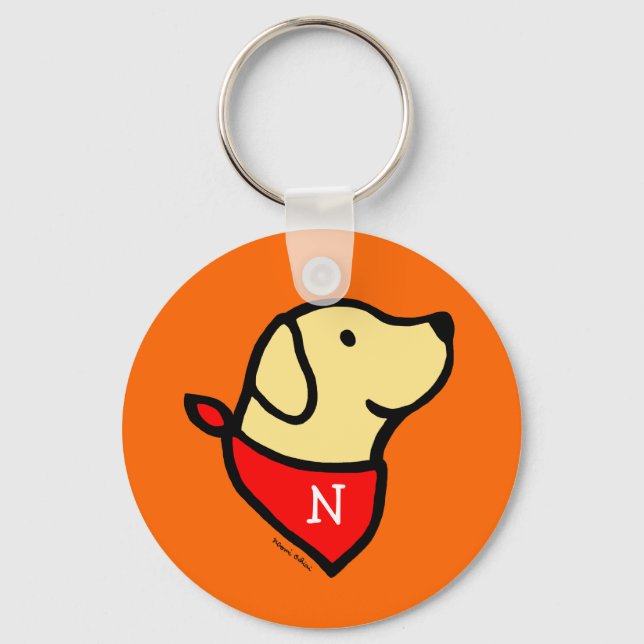 Monogrammed Yellow Lab & Scarf Cartoon Keychain (Front)