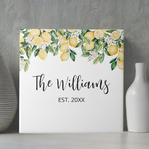 Monogrammed Yellow Lemon Tree Ceramic Tile