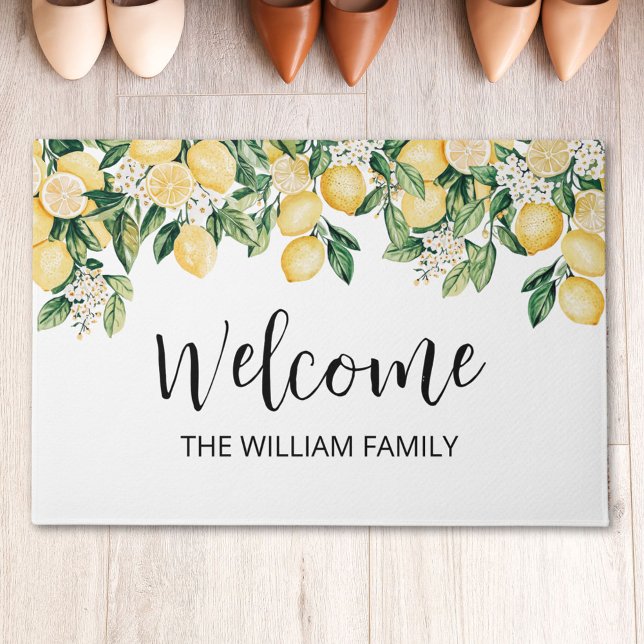 Monogrammed Yellow Lemon Tree Doormat (In situ)