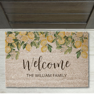 Monogrammed Yellow Lemon Tree Fiber Doormat