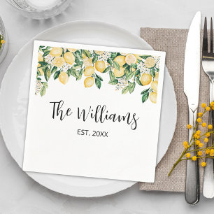 Monogrammed Yellow Lemon Tree Napkins