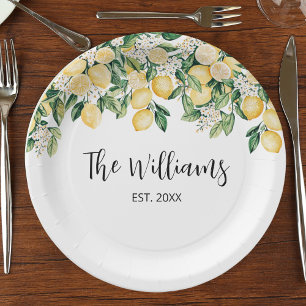 Monogrammed Yellow Lemon Tree Paper Plates