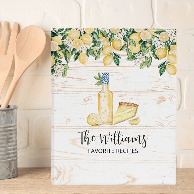Monogrammed Yellow Lemon Tree White Wood Recipe Mini Binder (In situ)