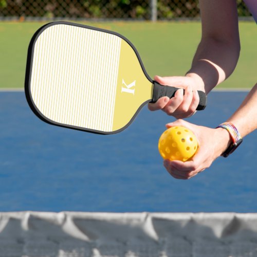 Monogrammed Yellow Striped  Pickleball Paddle