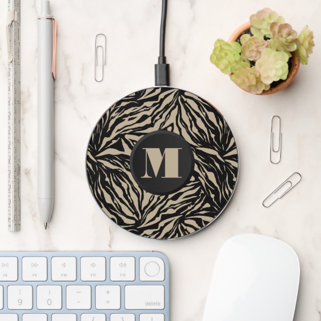 Monogrammed Zebra Animal Print Wireless Charger (Desk)