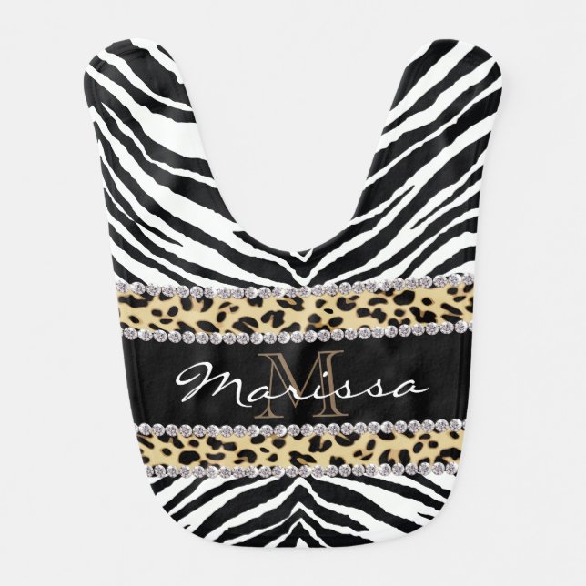 Monogrammed Zebra Leopard Animal Print Girl's Baby Bib (Front)