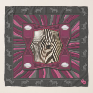 Monogrammed Zebra on Violet Bursts Chiffon Scarf