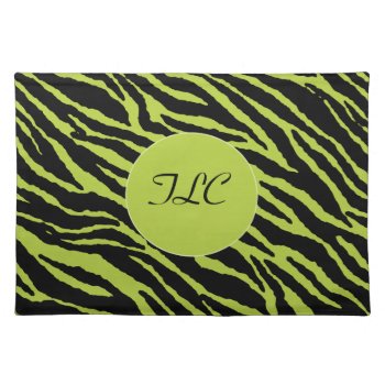 Monogrammed Zebra Placemat (chartreuse) by KitchenShoppe at Zazzle