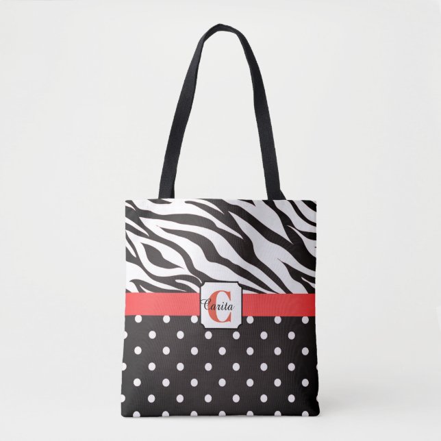 Monogrammed Zebra Polka-Dotted Tote (Front)