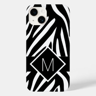 Monogrammed Zebra Print Black and White Lines Case-Mate iPhone 14 Case