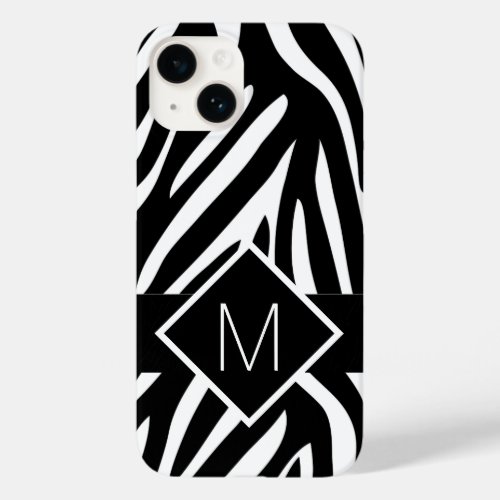 Monogrammed Zebra Print Black and White Lines Case_Mate iPhone 14 Case