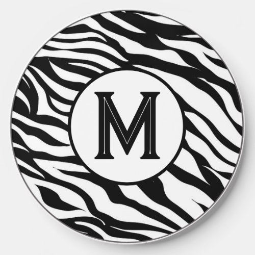 Monogrammed Zebra Print Pattern Wireless Charger