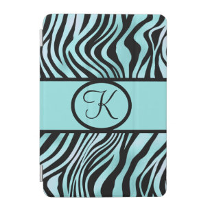 Monogrammed Zebra Print Teal Turquoise Black iPad Mini Cover