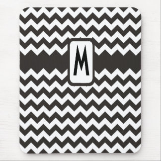 Monogrammed Zigzag Mousepad: Black, White Chevrons Mouse Pad