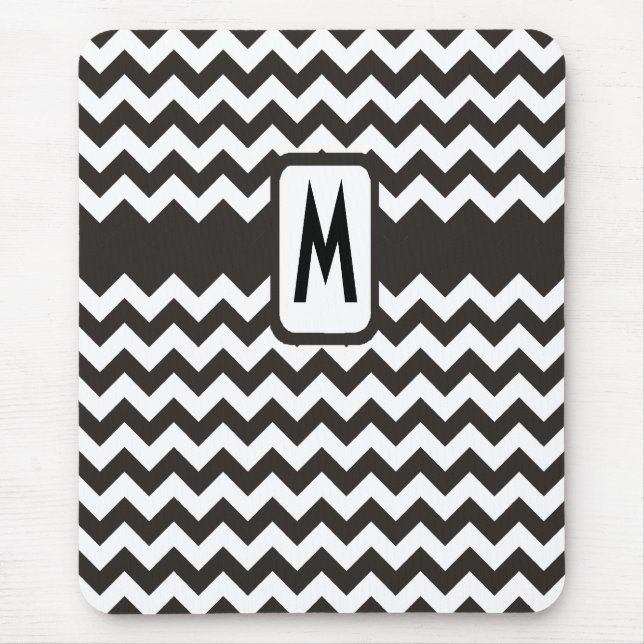 Monogrammed Zigzag Mousepad: Black, White Chevrons Mouse Pad (Front)