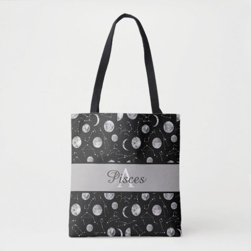 Monogrammed Zodiac Moon Tote Bag