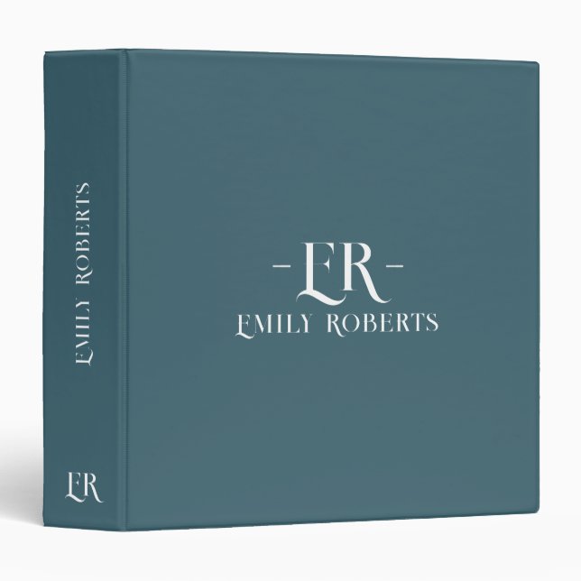 MonogramMinimalistic Blue-Gray Modern 3 Ring Binder (Front/Spine)