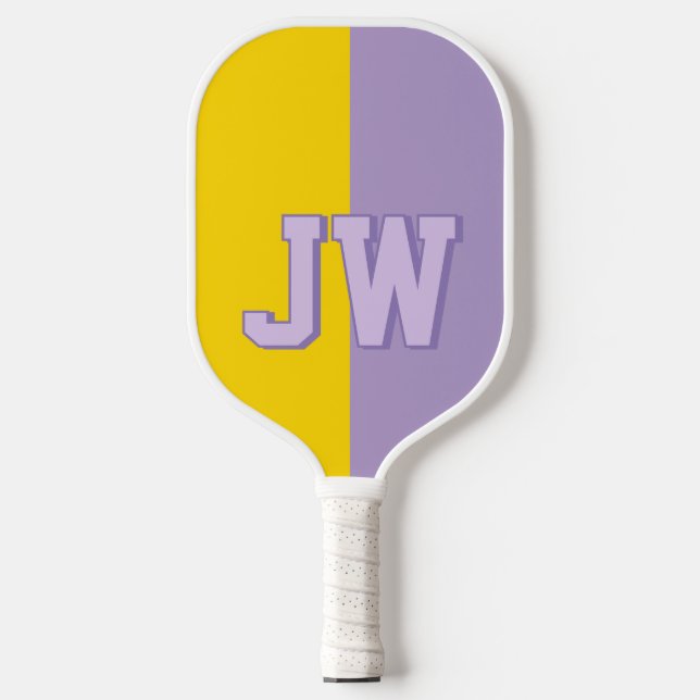 Monograms Add your name Purple & Gold Pickleball Paddle (Front)