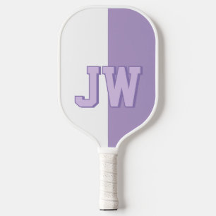 Monograms Add your name Purple & White Pickleball Paddle