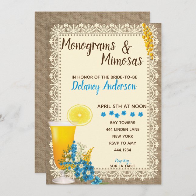 Monograms and Mimosas Bridal Shower Invitations (Front/Back)