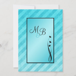 Monograms Aqua, Black Floral Stripe Invitation
