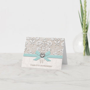 Monograms Aqua Blue Vintage Lace Note Cards