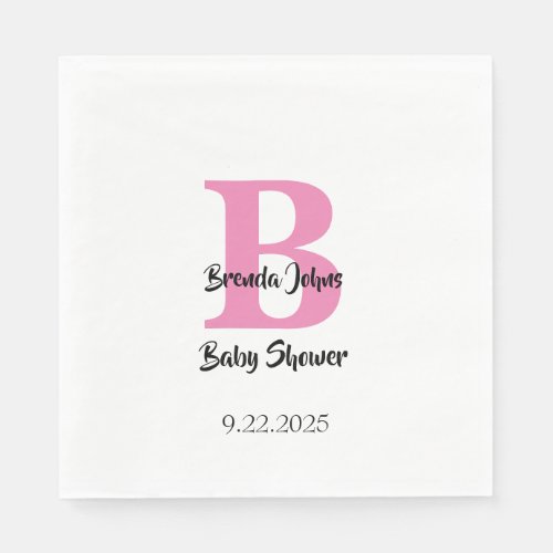 Monograms Baby Shower Pink White Cute Elegant Napkins