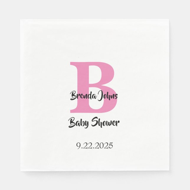 Monograms Baby Shower Pink White Cute Elegant Napkins (Front)