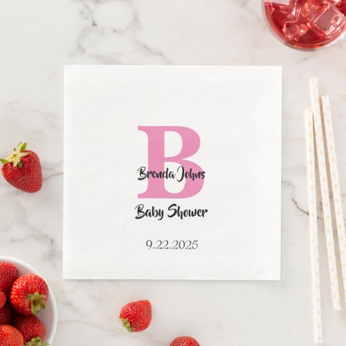 Monograms Baby Shower Pink White Cute Elegant Paper Dinner Napkins