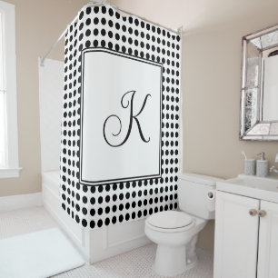 Monograms Black White Polka Dots Modern Classy Shower Curtain
