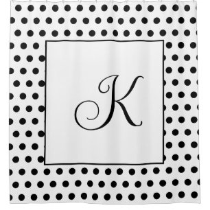 Monograms Black White Polka Dots Modern Elegant Shower Curtain