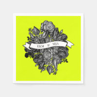Monograms Black White Roses Lime Green Wedding