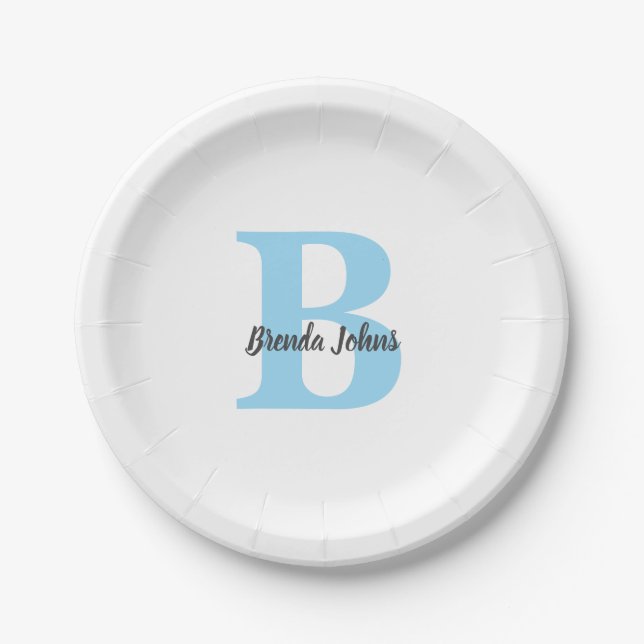 Monograms Blue Baby Showers Bridal Shower Birthday Paper Plates (Front)