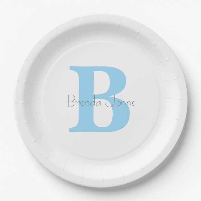 Monograms Blue Birthday Baby Showers Custom Name  Paper Plates (Front)