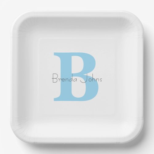 Monograms Blue Custom Name Birthday Baby Showers Paper Plates