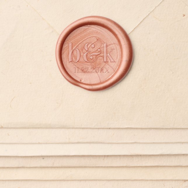 Monograms Bride Groom DIY Wedding COPPER PEACH Wax Seal Sticker (Front)