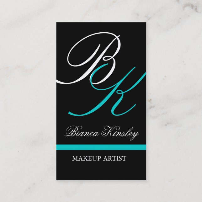 Monograms Business Cards Makeup Artist Blue (Front)