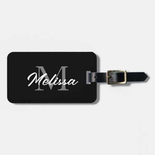 Monograms Custom Name Black White Grey Simple Luggage Tag