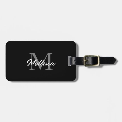 Monograms Custom Name Black White SImple Minimal Luggage Tag