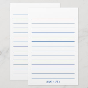 Monograms Custom Name Blue Lines White Elegant Stationery