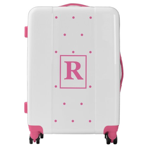 Monograms Custom Name Pink Polka Dots White Cute Luggage
